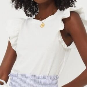 TUCKERNUCK XXL Peasant Bohemian Coastal Kaia White Flutter Sleeve Crew Neck Top